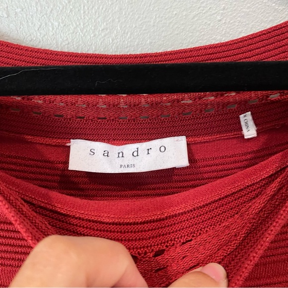 Sandro Off Shoulder Ribbed Fit and Flare Stretch Dress Red Size 2 - Picture 6 of 11